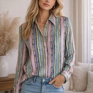 Vintage Striped Silk Shirt ( Large)